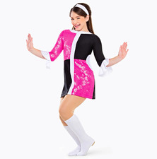 Revolution Girls Dance Costume Leotard Dress Hot Pink/Black 3/4 Sleeve LC