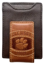 Clemson Tigers Genuine Leather Front Pocket Wallet with Branded Money Clip-New