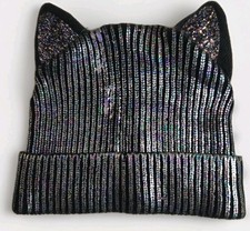 Official Justice Merchandise Girl's Black Rainbow Cat Ears Beanie Hat One Size