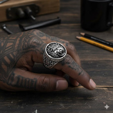 925 Sterling Silver Biker 3D Lion Head Men's Ring
