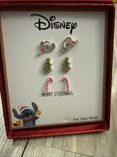 NEW Disney Lilo Stitch Earring Stud Set Of 3 Christmas Tree Fine Silver Plated