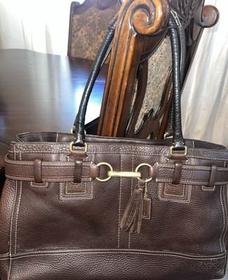 Coach Brown Leather Hamptons Carry All Travel Tote Handbag Purse 10215