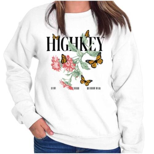 Cute Highkey Butterflies Flowers Barcode Womens Crewneck Sweatshirt Pullover