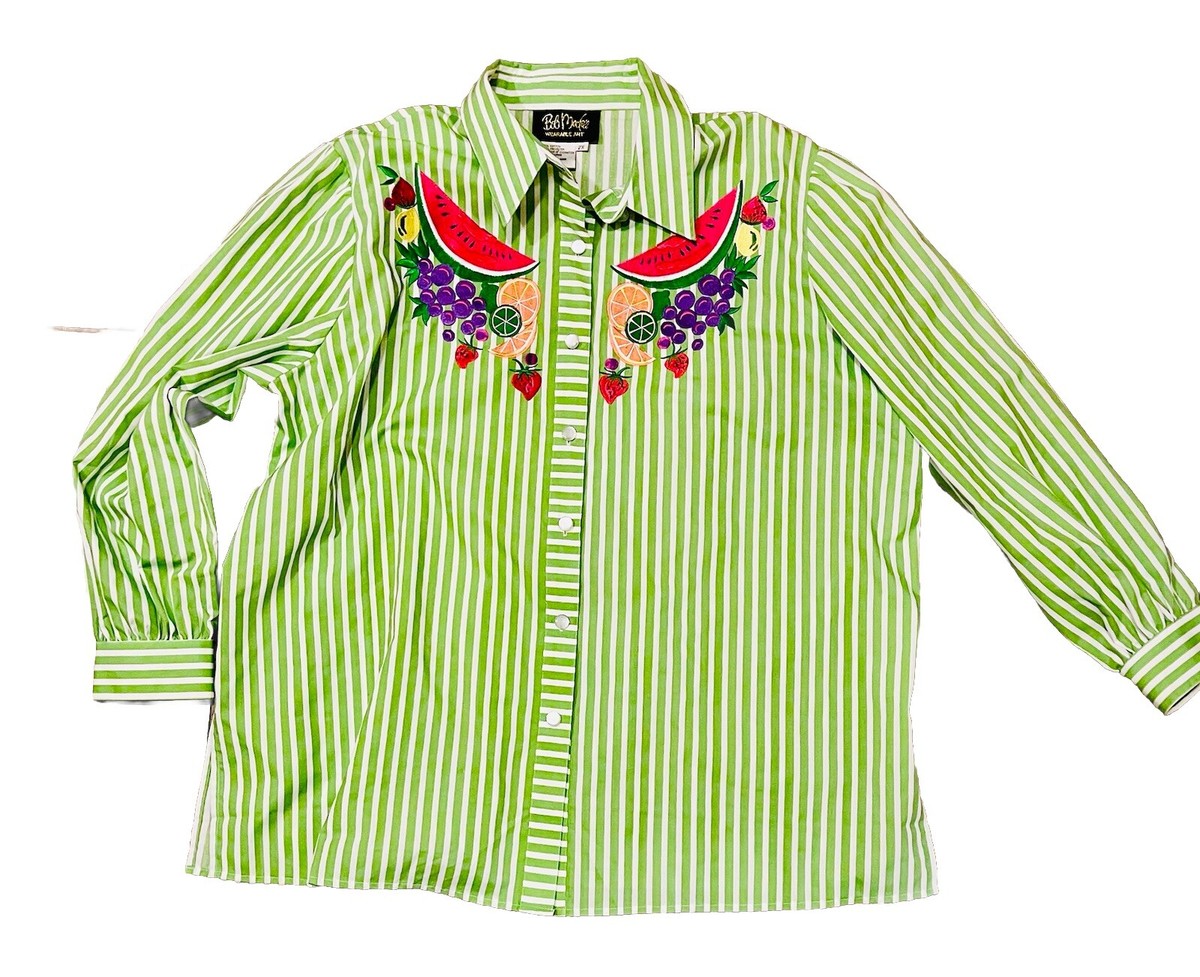 Bob Mackie wearable art Size 2XL Striped Button Up Shirt