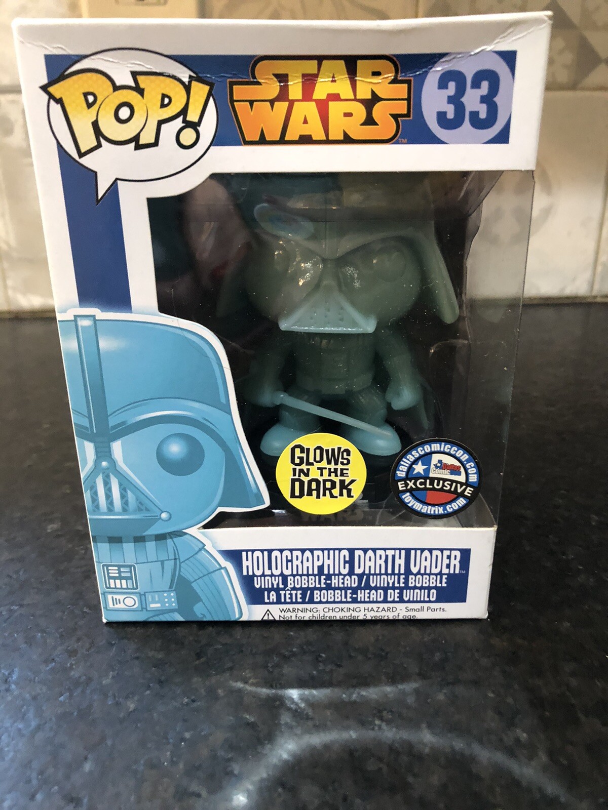Funko Pop! Starwars #33 Holographic Darth Vader Gitd Dallas Comiccon Rare