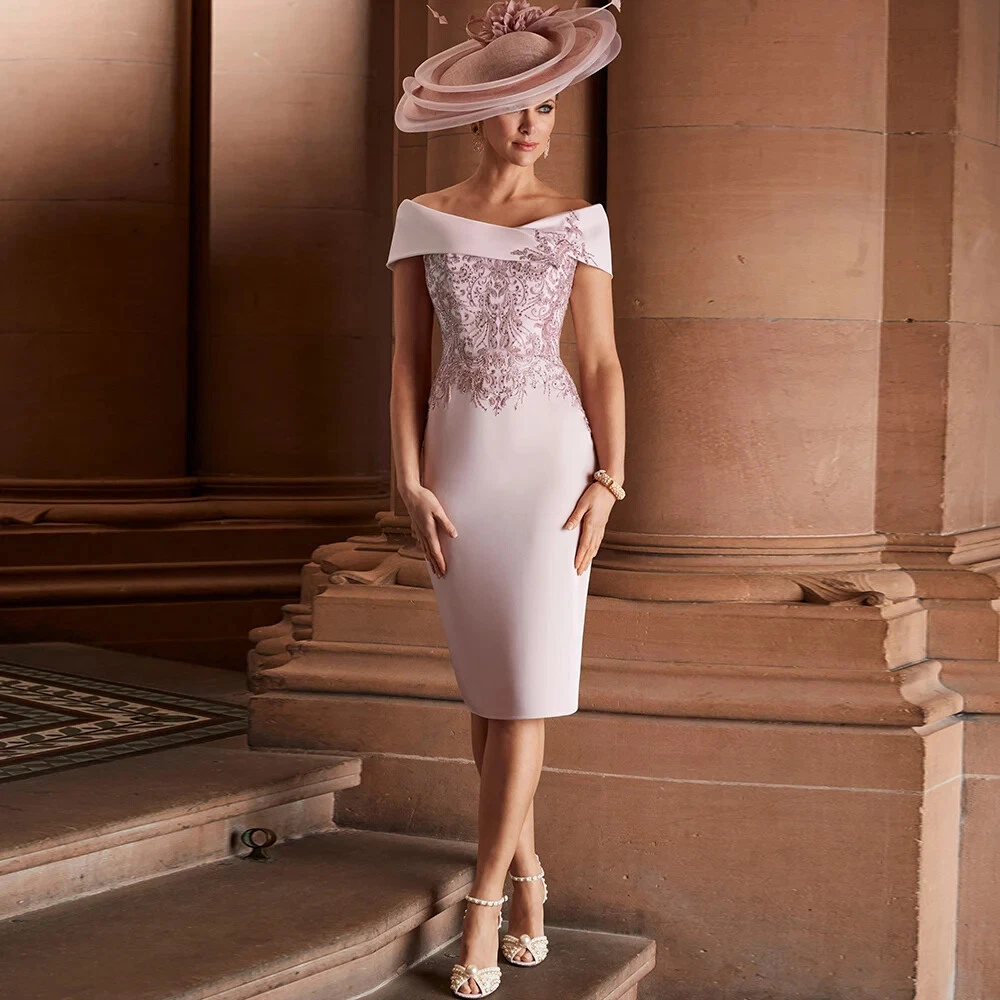midi sheath dresses for wedding guest Off Shoulder Floral Lace Mother Bride Dress Custom ensuring a perfect fit for everyone Scoop Neck Midi Mesh Floral