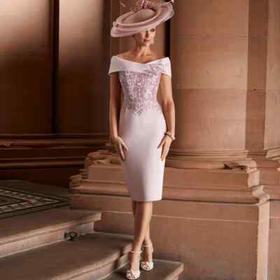 bride pink bridesmaid dresses knee length