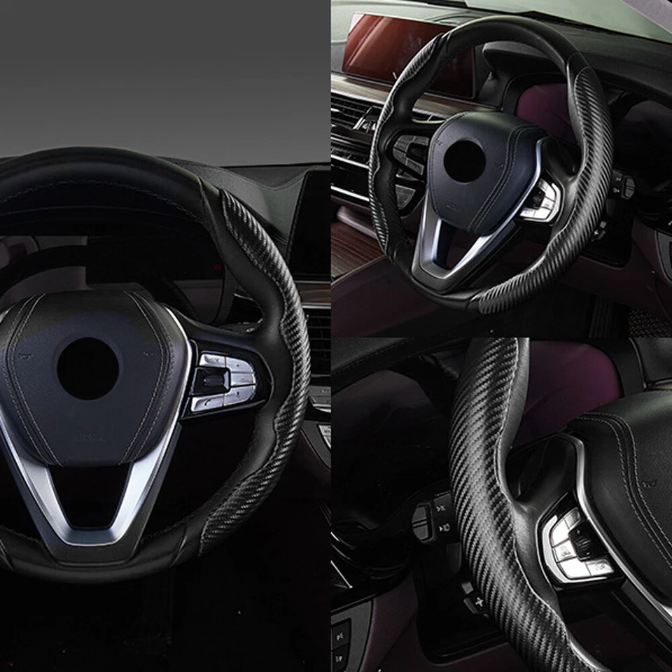 Cubierta elevadora antideslizante para volante de coche de fibra de carbono 2 piezas accesorios para coche Foto 4 de 4