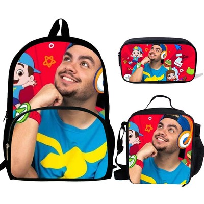 3pcs Mochila Luccas Neto Print Backpack School Bags BookBag Kids School Bag Pack