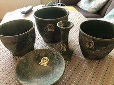 2 Übertöpfe, Kerzenständer und Schale Keramik Ruscha Art Handarbeit