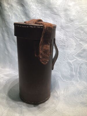 Vintage Brown Canvas Covered Hard Body W/leather Snap Cylinder Camera Lens Case