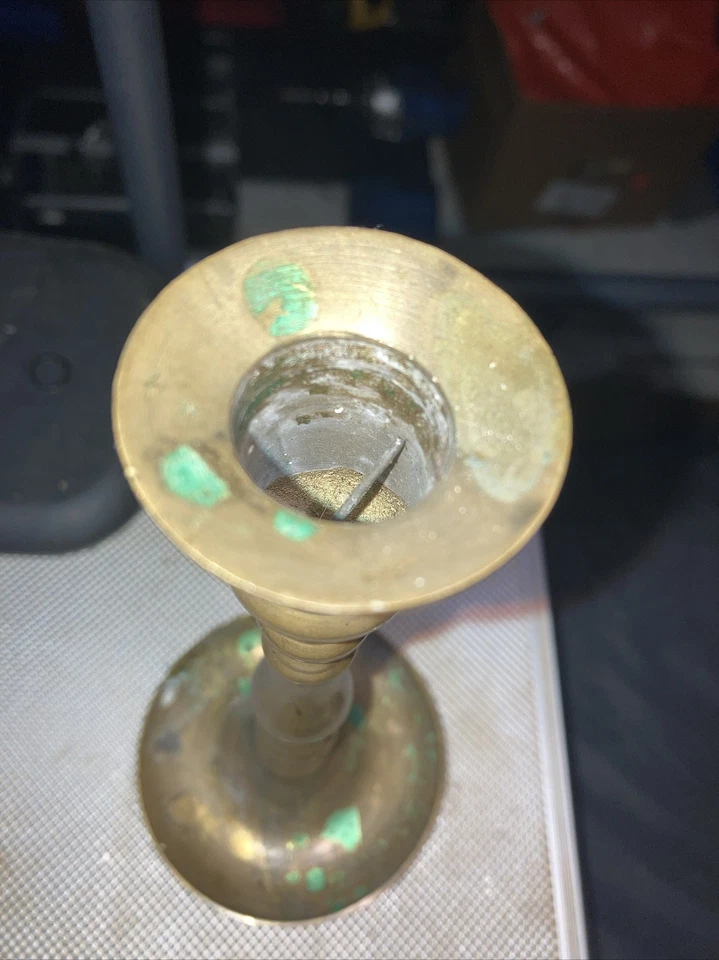 Vtg. Traditional Single 7” Church Altar Pillar Candlestick Patina Taiwan - Image 4 of 4