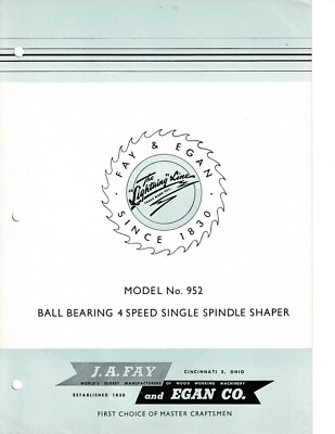 F&E No952 Ball Bearing 4 Speed Single Spindle Surfacer Price Sheet & Bro. (6017)