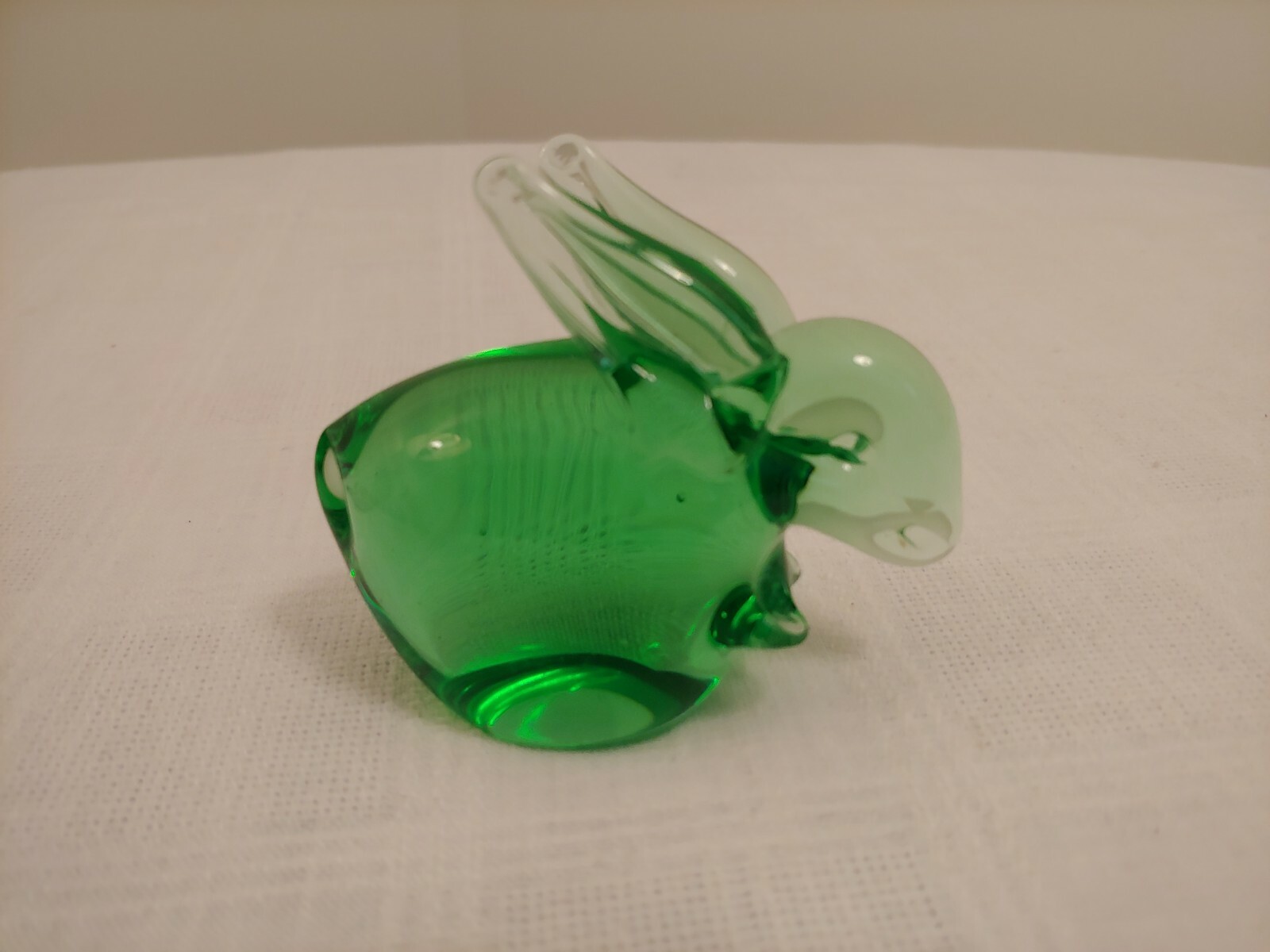 Vintage Green Glass BUNNY RABBIT PAPERWEIGHT FIGURINE w/Ground Polished