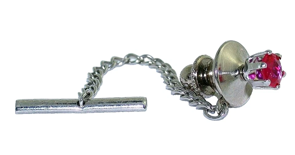 5mm Round Lab Checkerboard Ruby Gemstone Gem Silver Color Tie Tack EPTT694/4224 - Image 2 of 2