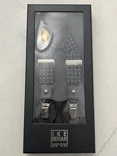 IKE BEHAR Suspenders Basketweave Knit Black Adjustable Metal Clasps NIB Formal