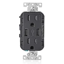 Leviton Residential Duplex USB Charger/Tamper Resistant Outlet T5832-E Black