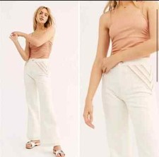 WE THE FREE PEOPLE Jeans Womens 27 Embroidered Over the Rainbow Flare Cream Beig
