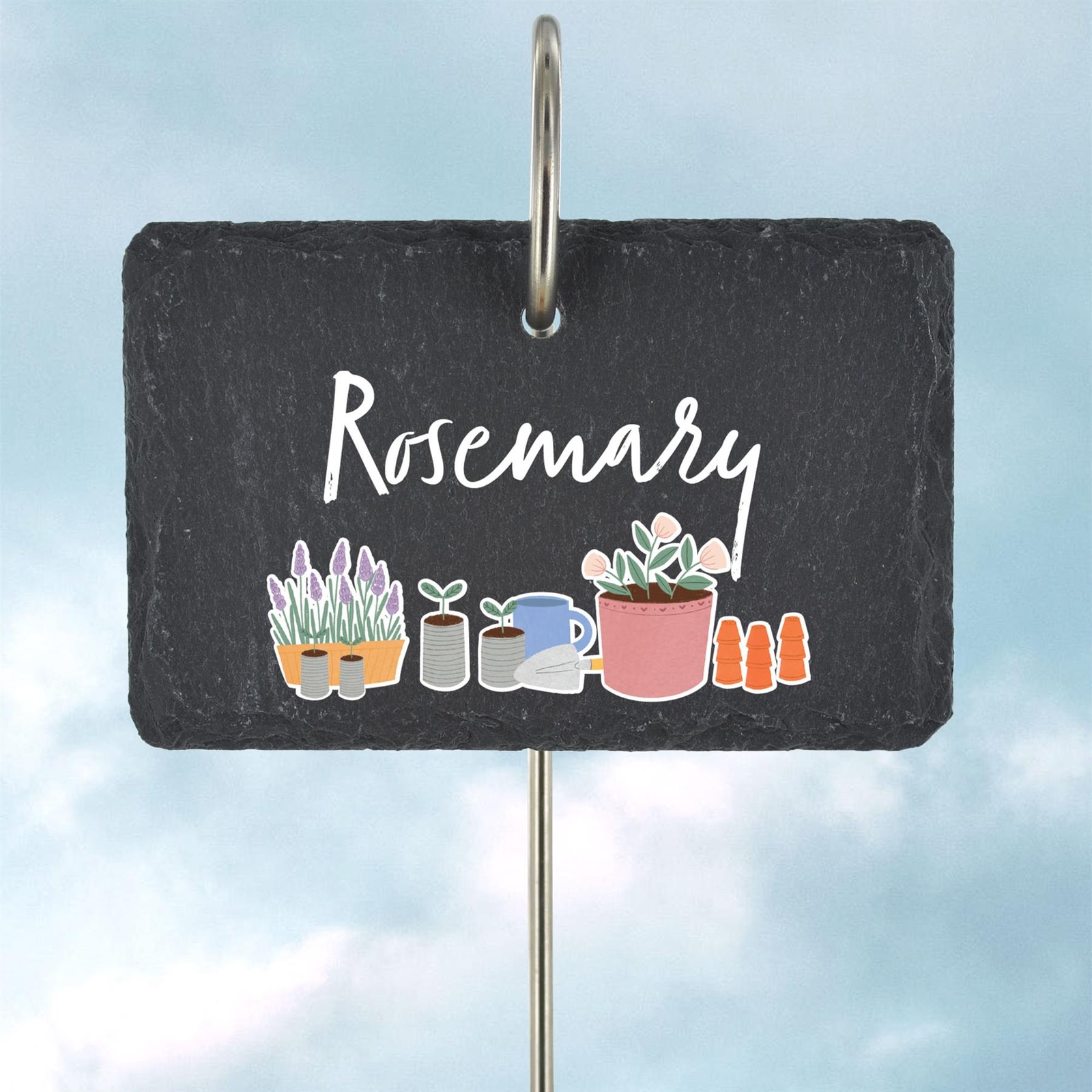 ROSEMARY HERB GARDEN MARKER CAT GARDENERS GIFT IDEA SLATE GARDEN STAKE