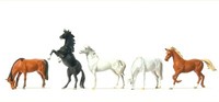 Preiser 10156 Pferde 5 Figuren H0 1:87 Handbemalt Neu + Ovp