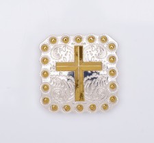 6PC 35 35mm Western Texas Gold Silver Berry Cross Saddles Decor Square Conchos