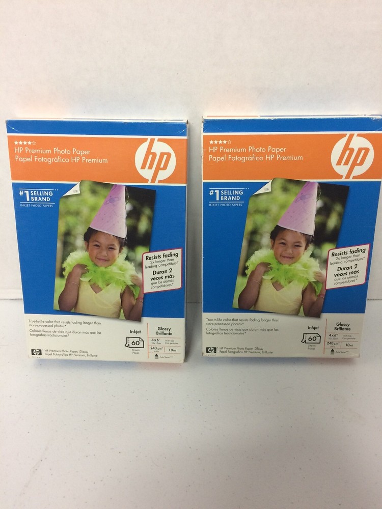 Photo Printer Paper 2 HP Hewlett Packard Q1989A Premium Glossy  120 Sheets Total