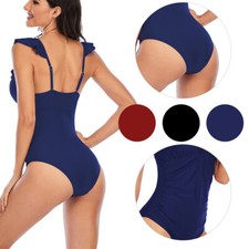 One Piece Swimsuits Women Tummy Control Bathing Suit Ruffle V Neck Swimwear