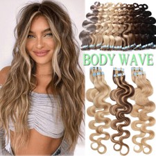 Seamless Wavy-Blonde Weft Tape In Human Hair Extensions Remy Full Head Blonde US