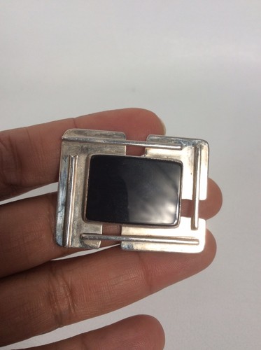 Artisan Studio Modernist Sterling Silver 925 Black Onyx Pin Brooch