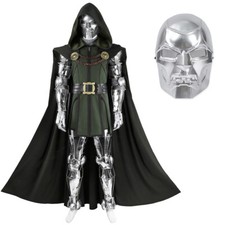Doctor Doom Cosplay Costume Men Battle Suit Cloak Fancy Silver Armor Custom Made
