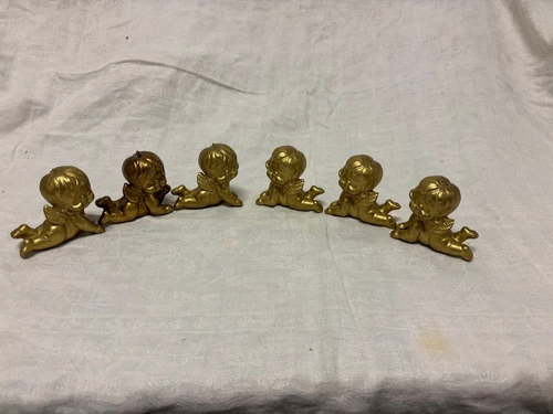 Set of 6 Holt Howard Angel Cherub Gold Babies Plastic Vtg. Christmas