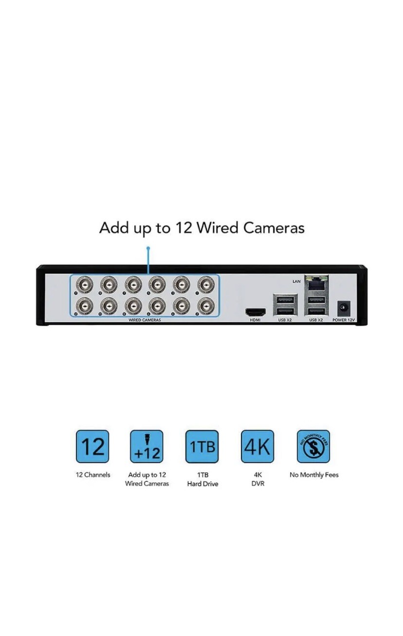 Night Owl Video Surveillance Dp8 12-Channel Security Camera System 4K Ultra Hd