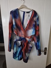 Blue Abstract Cut Out Bodycon Dress, Size 16, New