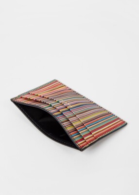 Last One! Rare NWT $200 Paul Smith Gray Multistripe Card Holder. Made in Italy.
