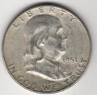 1951 S FRANKLIN HALF DOLLAR 90% SILVER SAN FRANCISCO .50¢ UNITED STATES AMERICA