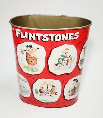 Vintage 1960 s The Flintstones Harvell-Kilgore Tin Trash Can Hanna-Barbera !!!