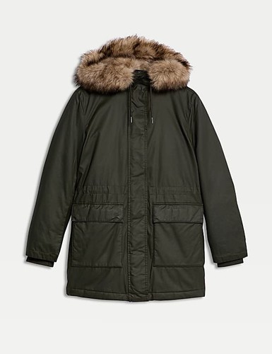 Marks and Spencer Stormwear™ Waxed Faux Fur Lined Hooded Parka Sz 22 Dark Green - Picture 11 of 16