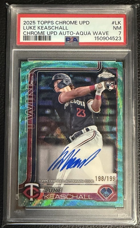 Topps 2025 Chrome Update Luke Keaschall Aqua Wave Auto RC RA-LK PSA 7 #/199