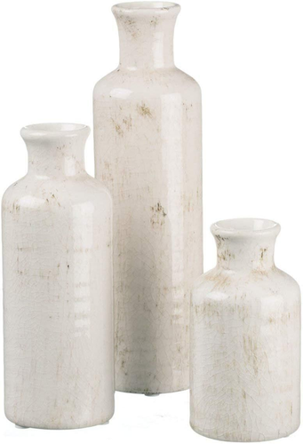 Sullivans Distressed White Ceramic Farmhouse Vase Set for Home Decor