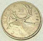 Canada 1949 Caribou Quarter Circulated 25c Coin 80% Silver