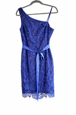 Adrianna Papell Women’s Blue Lace One-Shoulder Midi Dress Beaded Size 12