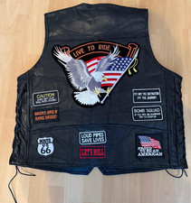  Herren Lederweste Biker Kutte mit 14 Aufnäher, Seitenschnürung, schwarz XXL neu