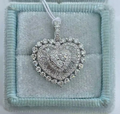 Round Cut  Lab Created Diamond Woman's Fancy Love Pendent 14K White Gold Finish