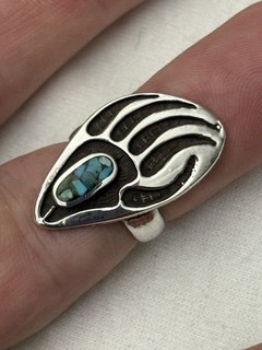 Vtg Native American Sterling Silver Inlay Turquoise Bear Claw Ring Sz6 5.9g