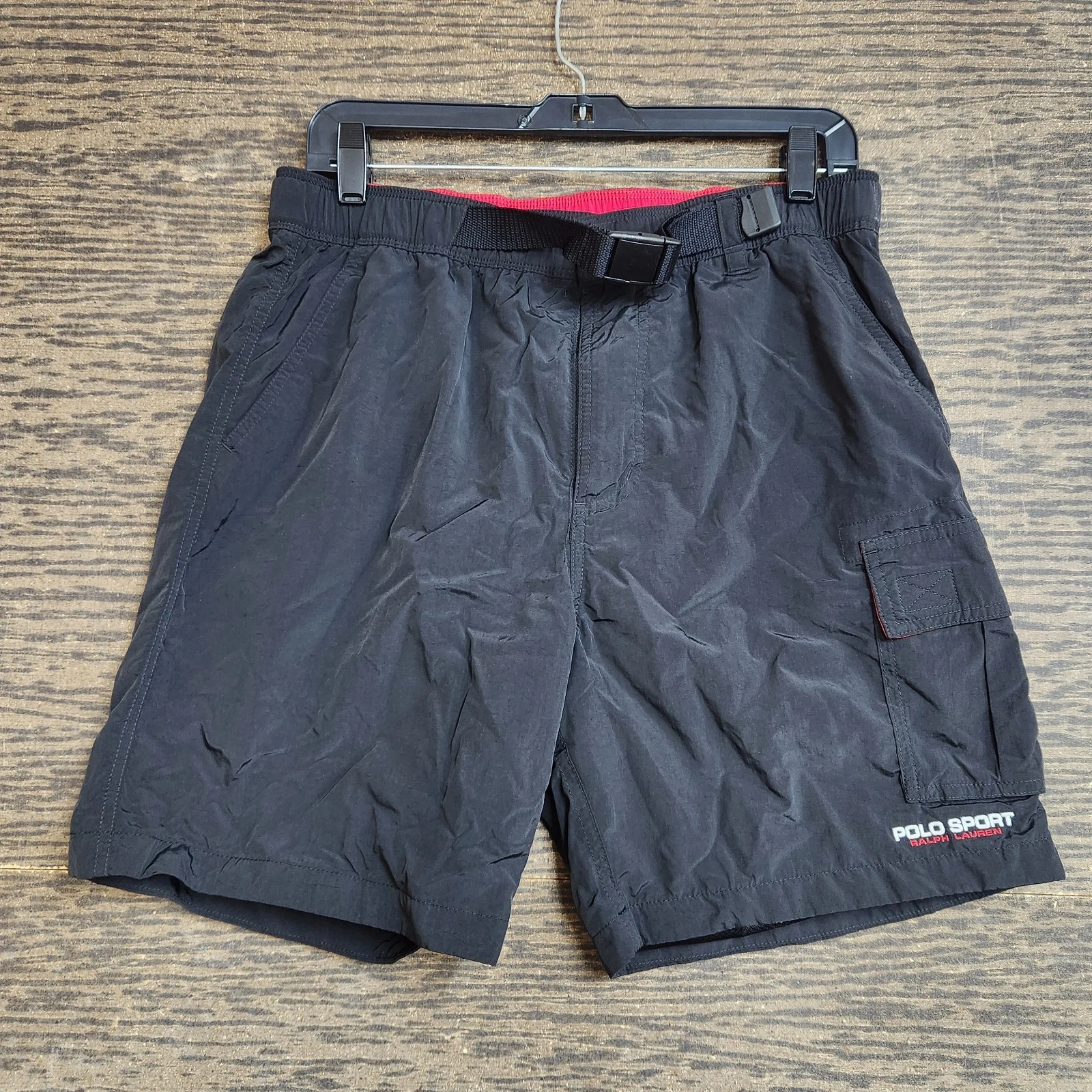 Polo Sport Ralph Lauren Shorts Mens Small Black Red Cargo Trail Running Shorts