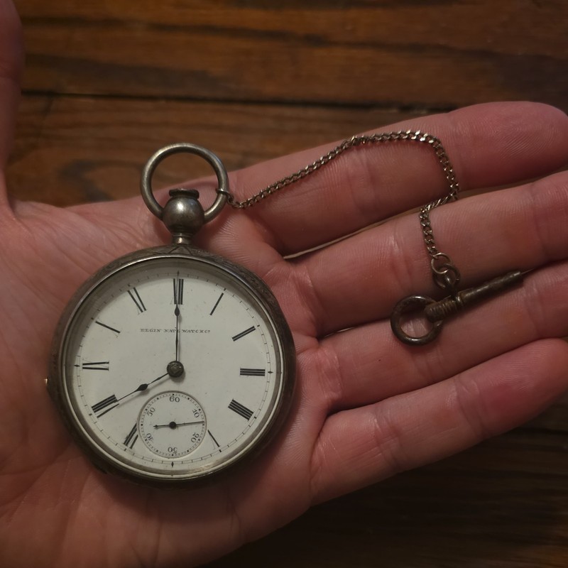 Silver Tone Coin Silver Elgin Natl Watch Co. Pocket Watch with Key