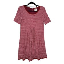 Anthropologie Maeve Fit & Flare Dora Dress Mini Small Red Geometric Short Sleeve
