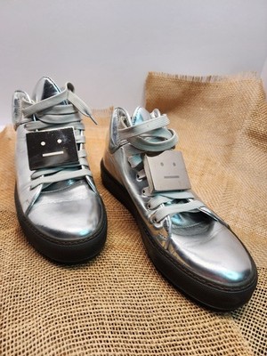 Acne Studios Silver Shiny Metallic Adriana Hi Top Sneakers Size 39 / 8