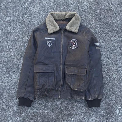 Men s Leather Bomber Jacket Size Large Avirex Style Y2K Streetwear