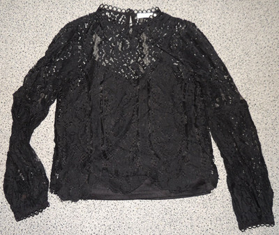 Damen Spitzenshirt Langarm Schwarz transparent; gefüttert Gr. S Vera & Lucy